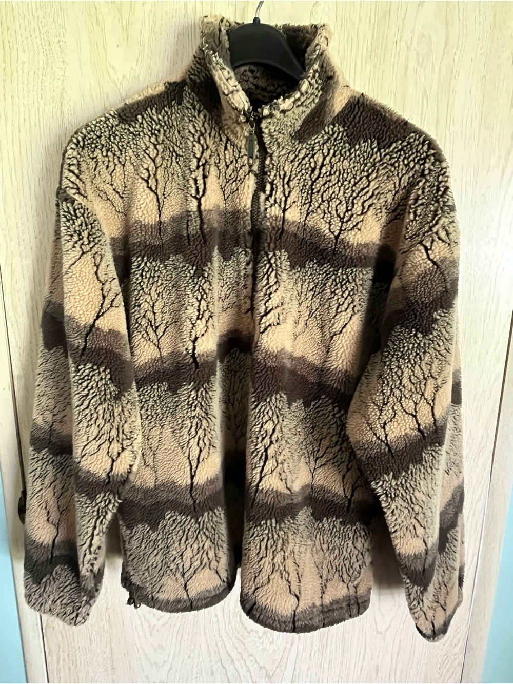 Vintage 90s Tsunami Tree Printed Fleece Zipper Jacket Made In Canada Size Small